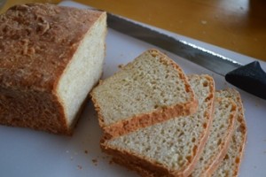 Bread sliced on a cutting board
