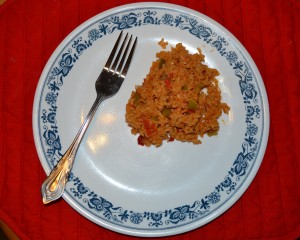 Rice on serving plate