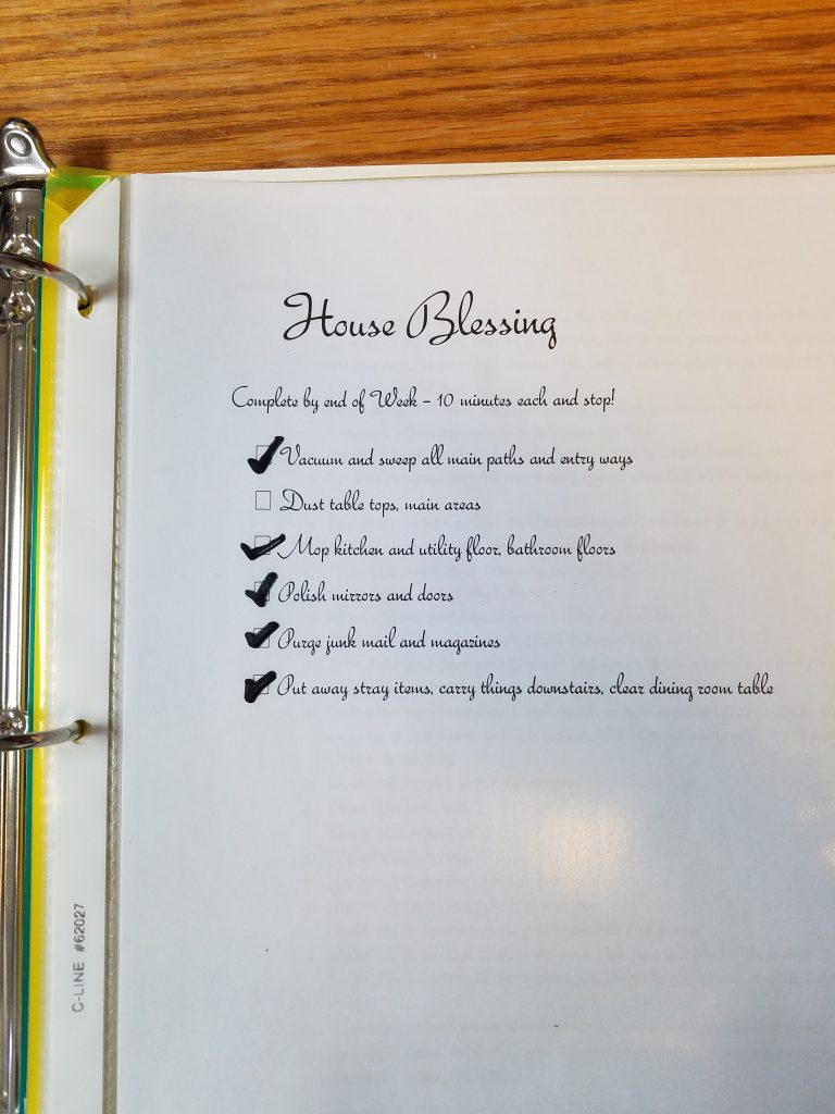 House cleaning routine chart for weekly home blessing